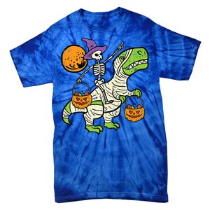 Skeleton Witch Riding Mummy Dinosaur Halloween Spooky Night Gift Tie-Dye T-Shirt