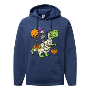 Skeleton Witch Riding Mummy Dinosaur Halloween Spooky Night Gift Performance Fleece Hoodie