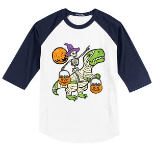 Skeleton Witch Riding Mummy Dinosaur Halloween Spooky Night Gift Baseball Sleeve Shirt