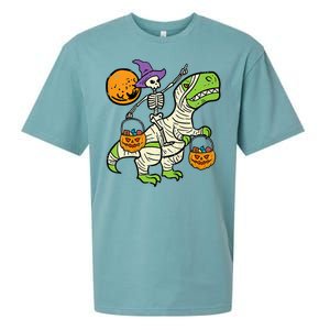 Skeleton Witch Riding Mummy Dinosaur Halloween Spooky Night Gift Sueded Cloud Jersey T-Shirt