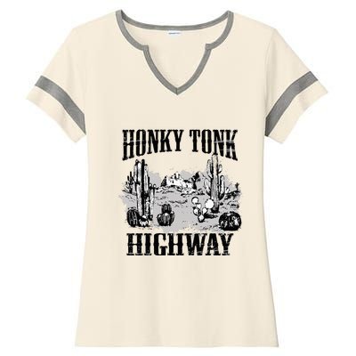 Southern Western Rodeo Cowgirl Honky Tonk Highway Ladies Halftime Notch Neck Tee