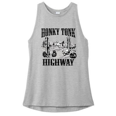 Southern Western Rodeo Cowgirl Honky Tonk Highway Ladies PosiCharge Tri-Blend Wicking Tank