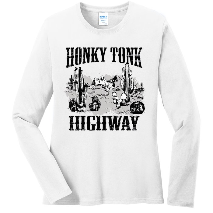 Southern Western Rodeo Cowgirl Honky Tonk Highway Ladies Long Sleeve Shirt