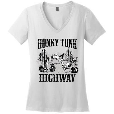 Southern Western Rodeo Cowgirl Honky Tonk Highway Women's V-Neck T-Shirt