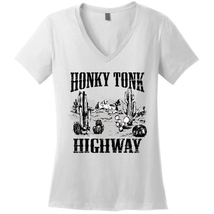 Southern Western Rodeo Cowgirl Honky Tonk Highway Women's V-Neck T-Shirt