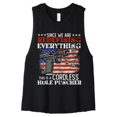 Since WeRe Redefining Everything Cordless Hole Puncher Gun Women's Racerback Cropped Tank