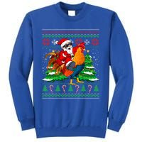 Santa With Rooster Christmas Tree Farmer Ugly Xmas Gift Tall Sweatshirt