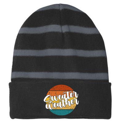 Sweater Weather Retro Vintage Fall Striped Beanie with Solid Band