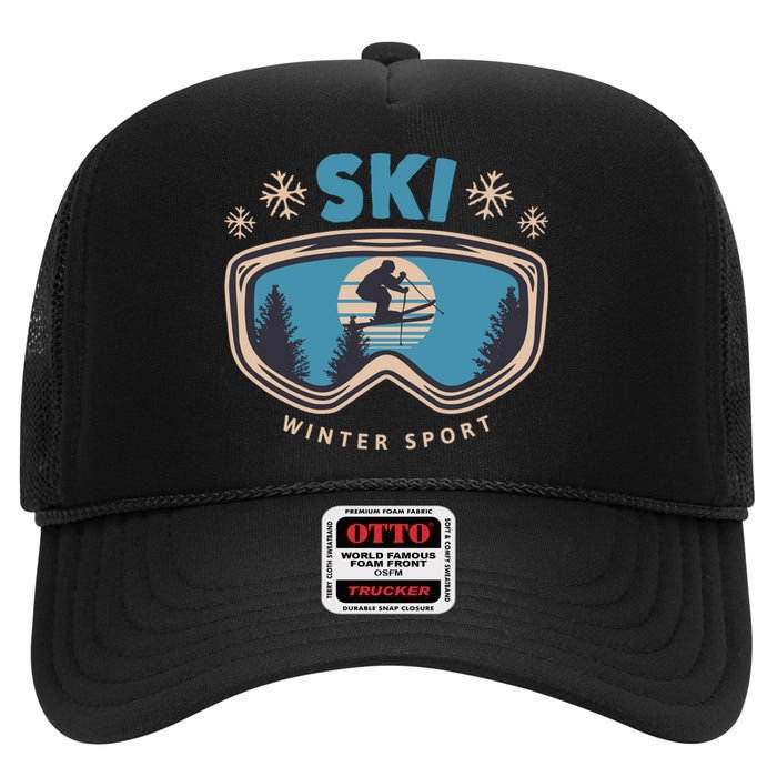 Ski Winter Sport High Crown Mesh Back Trucker Hat