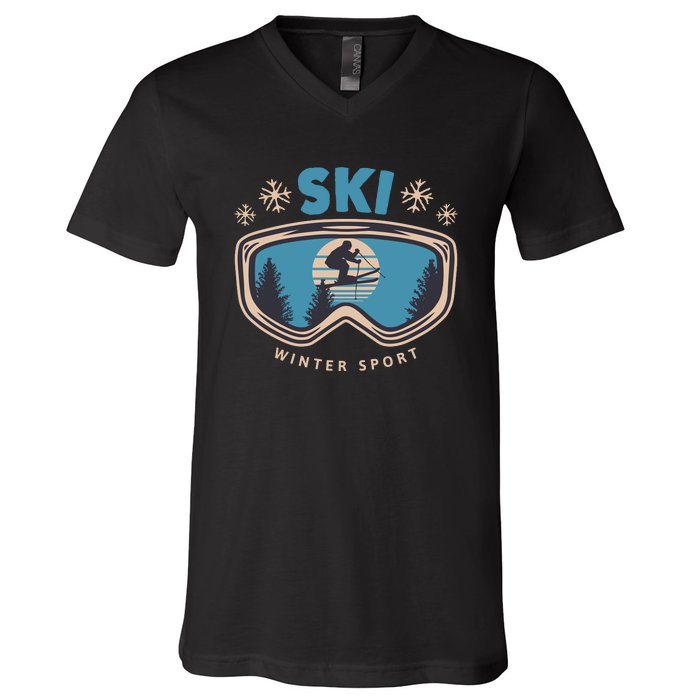 Ski Winter Sport V-Neck T-Shirt