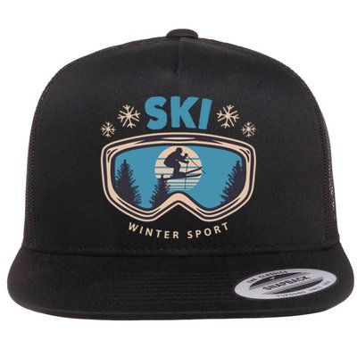 Ski Winter Sport Flat Bill Trucker Hat