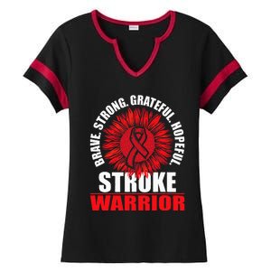 Stroke Warrior Stroke Survivor Red Awareness Ribbon Ladies Halftime Notch Neck Tee