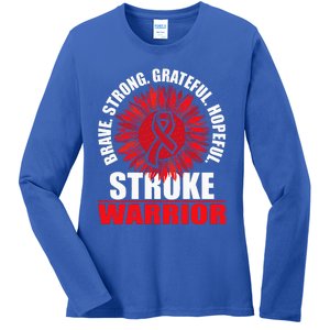 Stroke Warrior Stroke Survivor Red Awareness Ribbon Ladies Long Sleeve Shirt