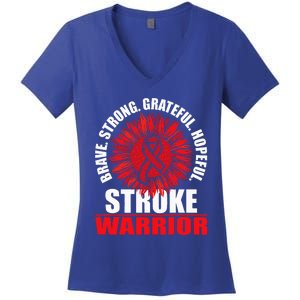 Stroke Warrior Stroke Survivor Red Awareness Ribbon Women's V-Neck T-Shirt