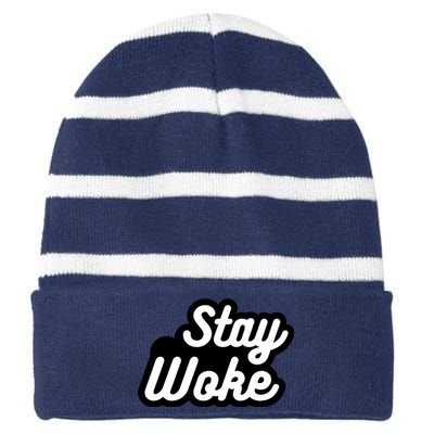 Stay Woke Striped Beanie with Solid Band