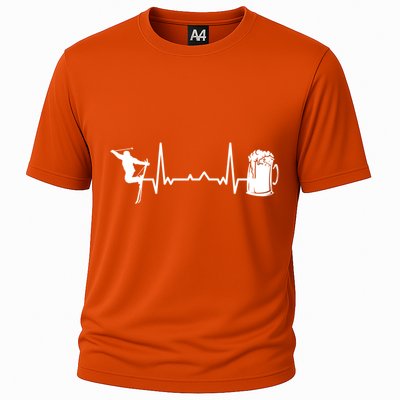 Skiing Winter Sports Heartbeat Ekg Skier Ski Skiing Meaningful Gift Cooling Performance Crew T-Shirt