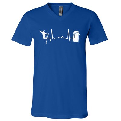 Skiing Winter Sports Heartbeat Ekg Skier Ski Skiing Meaningful Gift V-Neck T-Shirt