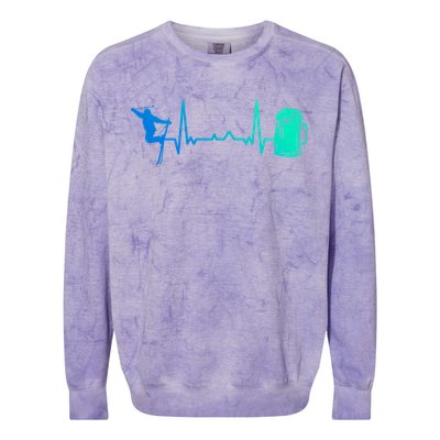 Skiing Winter Sports Heartbeat Ekg Skier Ski Skiing Gift Colorblast Crewneck Sweatshirt