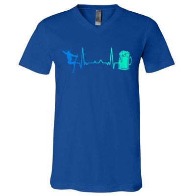 Skiing Winter Sports Heartbeat Ekg Skier Ski Skiing Gift V-Neck T-Shirt