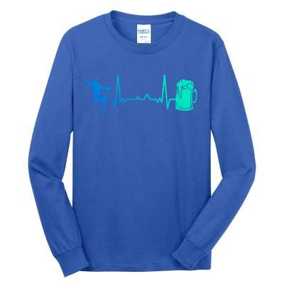 Skiing Winter Sports Heartbeat Ekg Skier Ski Skiing Gift Tall Long Sleeve T-Shirt