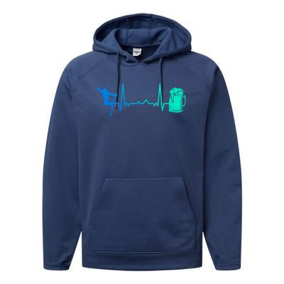 Skiing Winter Sports Heartbeat Ekg Skier Ski Skiing Gift Performance Fleece Hoodie