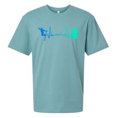 Skiing Winter Sports Heartbeat Ekg Skier Ski Skiing Gift Sueded Cloud Jersey T-Shirt