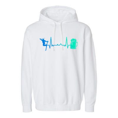 Skiing Winter Sports Heartbeat Ekg Skier Ski Skiing Gift Garment-Dyed Fleece Hoodie