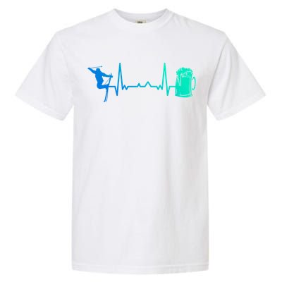 Skiing Winter Sports Heartbeat Ekg Skier Ski Skiing Gift Garment-Dyed Heavyweight T-Shirt