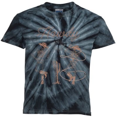 Spooky Western Skeleton Dance Halloween Costume Kids Tie-Dye T-Shirt