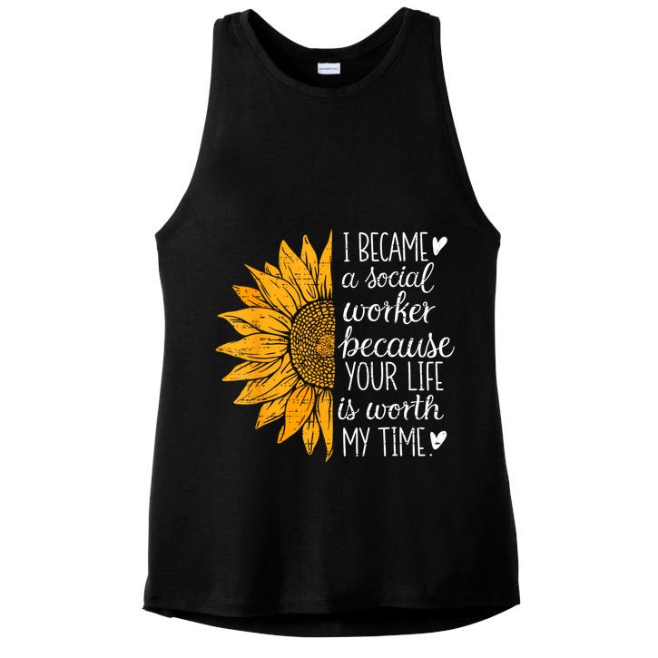 Social Worker Sunflower Caseworker Social Work Month Ladies PosiCharge Tri-Blend Wicking Tank