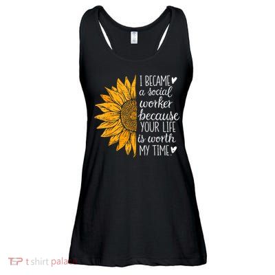 Social Worker Sunflower Caseworker Social Work Month Ladies Essential Flowy Tank