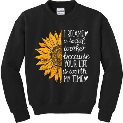 Social Worker Sunflower Caseworker Social Work Month Kids Sweatshirt