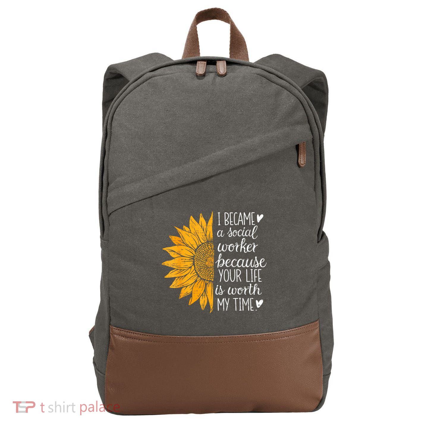 Social Worker Sunflower Caseworker Social Work Month Cotton Canvas Backpack