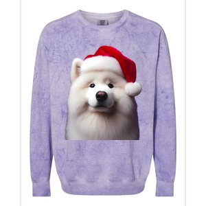 Samoyed With Santa Hat Christmas Xmas Dog Owner Mom Dad Gift Colorblast Crewneck Sweatshirt