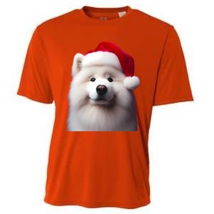 Samoyed With Santa Hat Christmas Xmas Dog Owner Mom Dad Gift Cooling Performance Crew T-Shirt