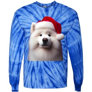 Samoyed With Santa Hat Christmas Xmas Dog Owner Mom Dad Gift Tie-Dye Long Sleeve Shirt