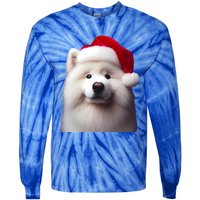 Samoyed With Santa Hat Christmas Xmas Dog Owner Mom Dad Gift Tie-Dye Long Sleeve Shirt