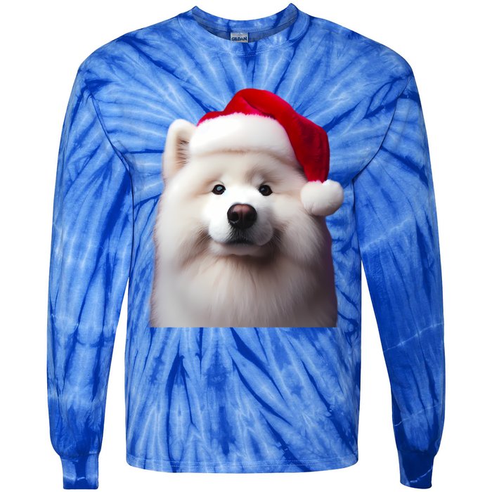 Samoyed With Santa Hat Christmas Xmas Dog Owner Mom Dad Gift Tie-Dye Long Sleeve Shirt