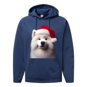 Samoyed With Santa Hat Christmas Xmas Dog Owner Mom Dad Gift Performance Fleece Hoodie