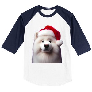 Samoyed With Santa Hat Christmas Xmas Dog Owner Mom Dad Gift Baseball Sleeve Shirt