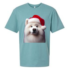 Samoyed With Santa Hat Christmas Xmas Dog Owner Mom Dad Gift Sueded Cloud Jersey T-Shirt