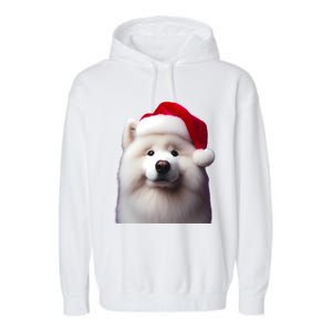 Samoyed With Santa Hat Christmas Xmas Dog Owner Mom Dad Gift Garment-Dyed Fleece Hoodie