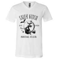 Salem Witch Social Club Est 2024 Witchy Halloween Witch V-Neck T-Shirt