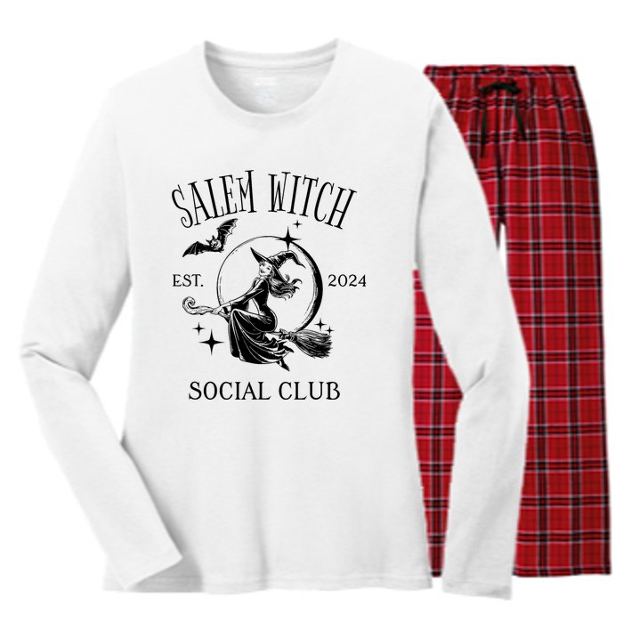 Salem Witch Social Club Est 2024 Witchy Halloween Witch Women's Long Sleeve Flannel Pajama Set 