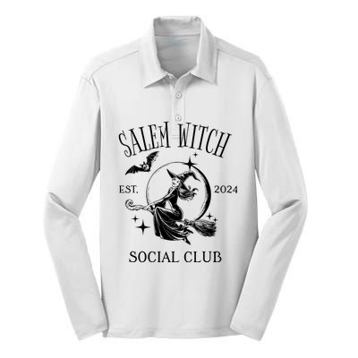 Salem Witch Social Club Est 2024 Witchy Halloween Witch Silk Touch Performance Long Sleeve Polo