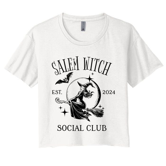 Salem Witch Social Club Est 2024 Witchy Halloween Witch Women's Crop Top Tee