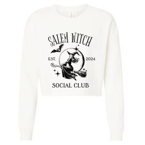 Salem Witch Social Club Est 2024 Witchy Halloween Witch Cropped Pullover Crew