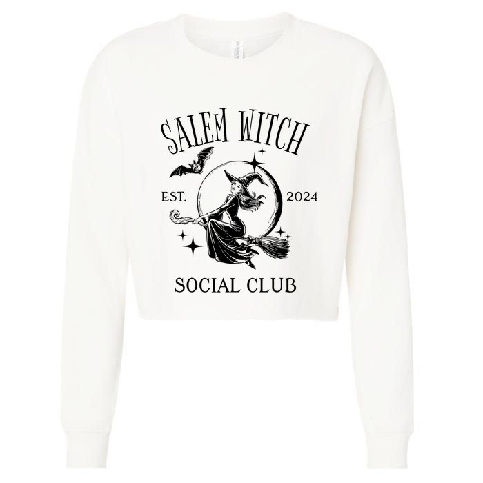 Salem Witch Social Club Est 2024 Witchy Halloween Witch Cropped Pullover Crew