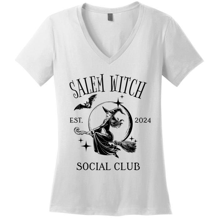 Salem Witch Social Club Est 2024 Witchy Halloween Witch Women's V-Neck T-Shirt