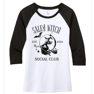 Salem Witch Social Club Est 2024 Witchy Halloween Witch Women's Tri-Blend 3/4-Sleeve Raglan Shirt